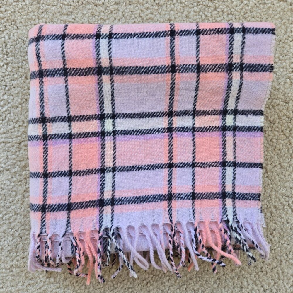 J. Crew Pink Plaid Wool Blend Scarf
